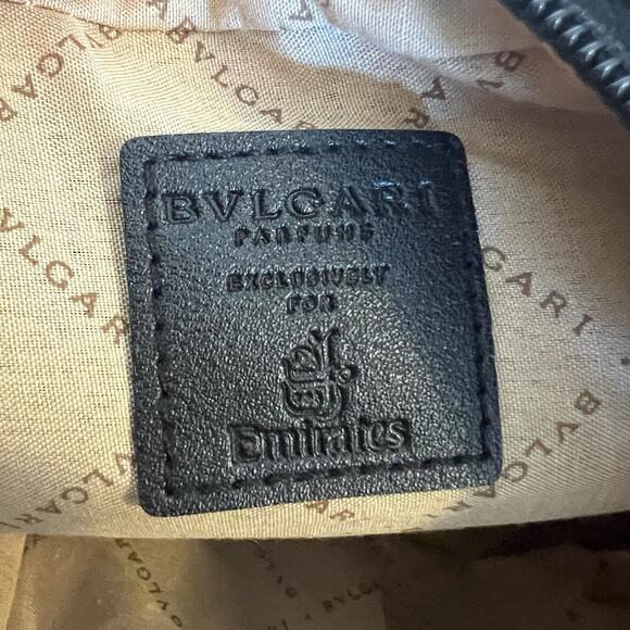 Bvlgari Bulgari Emirates First Class Travel Dopp Bag Pebbled Black & Tan New - Picture 6 of 7